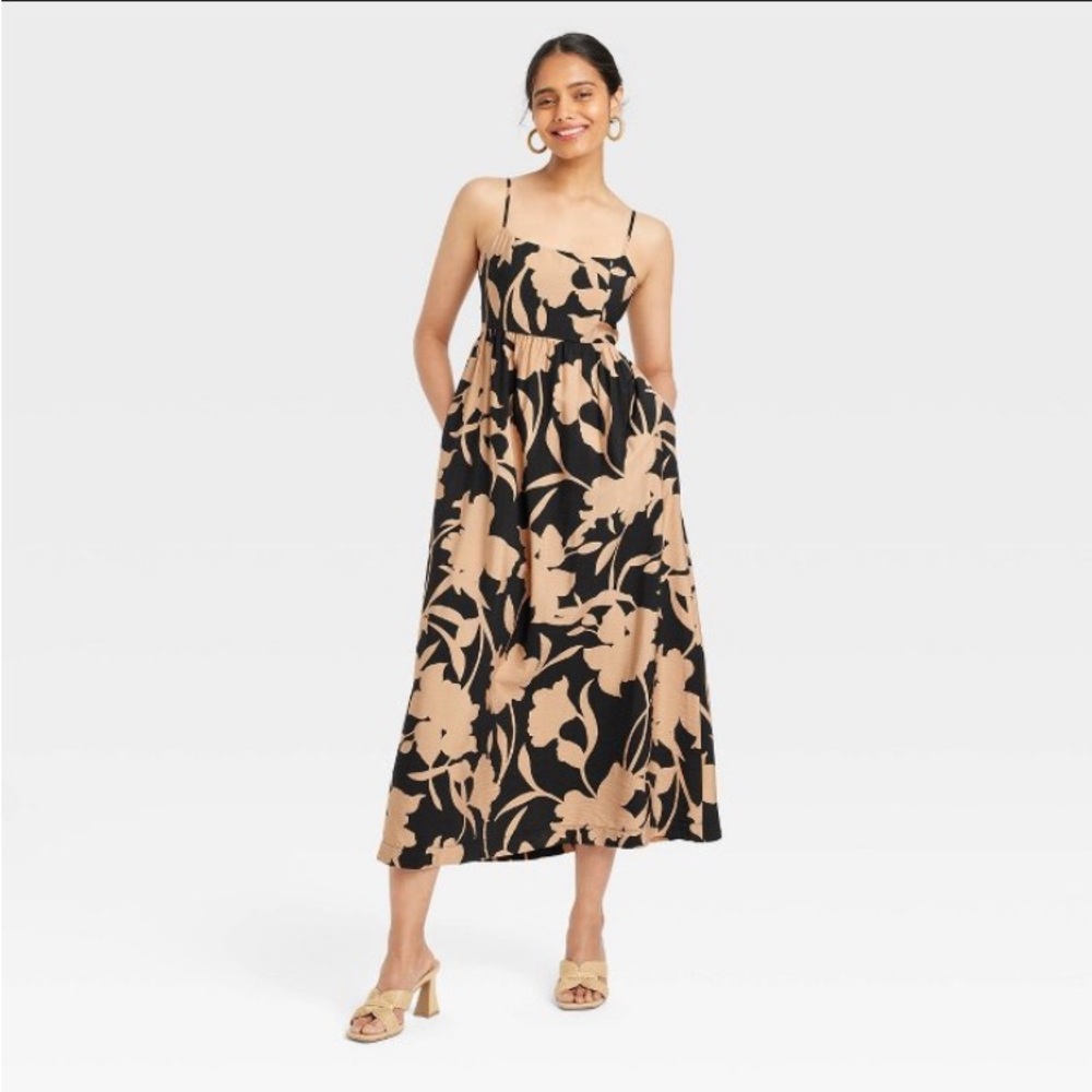 a new day Black and Beige Floral Midi Dress